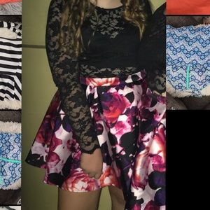 Two Piece black and floral homecoming dress